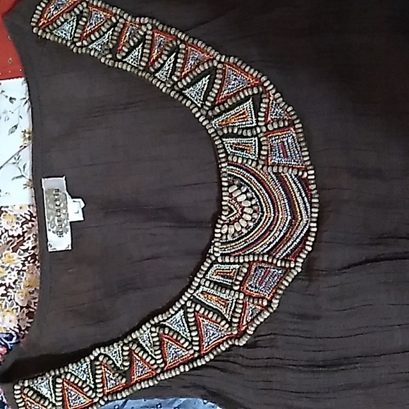 Marineblu Tops - Marineblu Sleeveless Brown Shirt with Beading